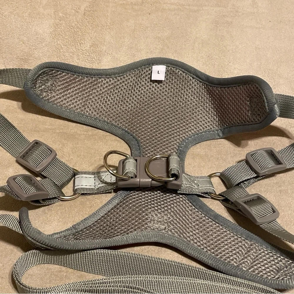 Pink and Gray Dog Harness with Leash - NEW